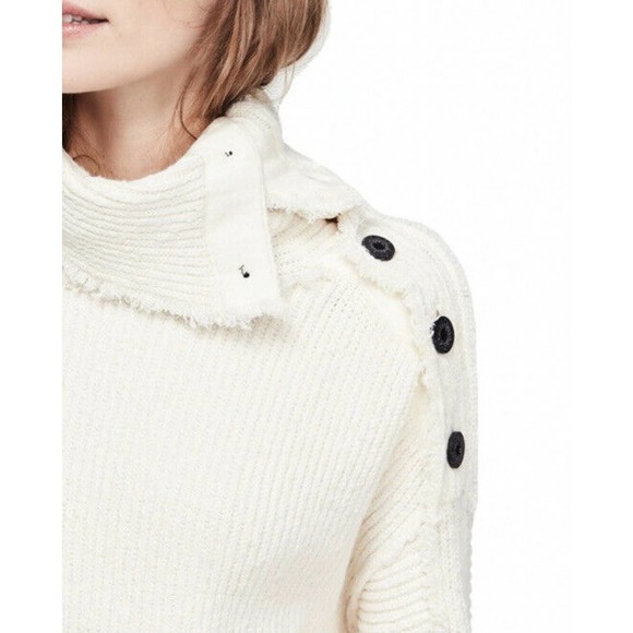 Free People On My Side High Neck Button-Trim White Oversized Chunky Sweater - Picture 2 of 5